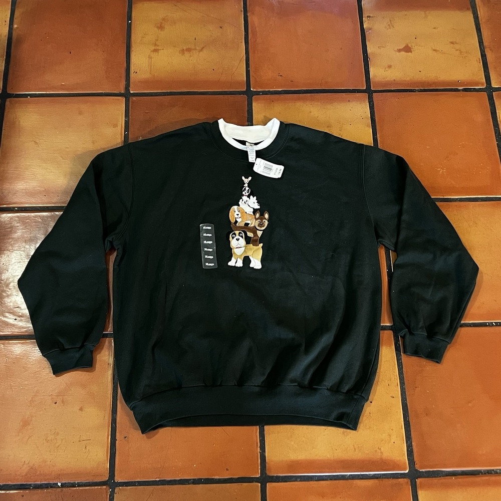 Vintage NWT Dog Sweatshirt Size XL Green‎ Fleece Crewneck Embroidered Puppy Cute